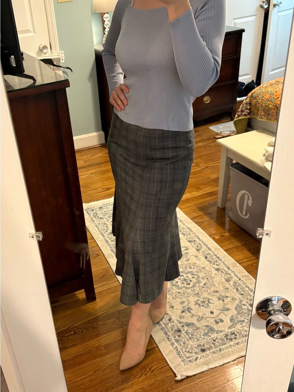 Y2K vintage Gray Plaid Midi Skirt